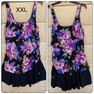 Floral Black and Purple Swimsuit